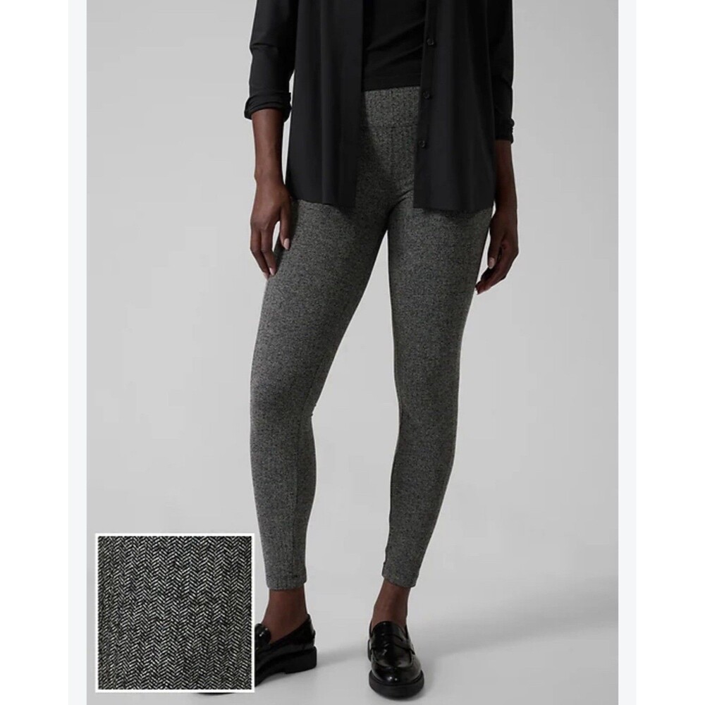 ATHLETA Delancey Herringbone Tight Leggings Gray Zip Back Pockets Women’s Size L